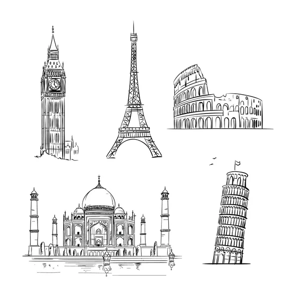 Hand drawn world landmark set. — Stock Vector