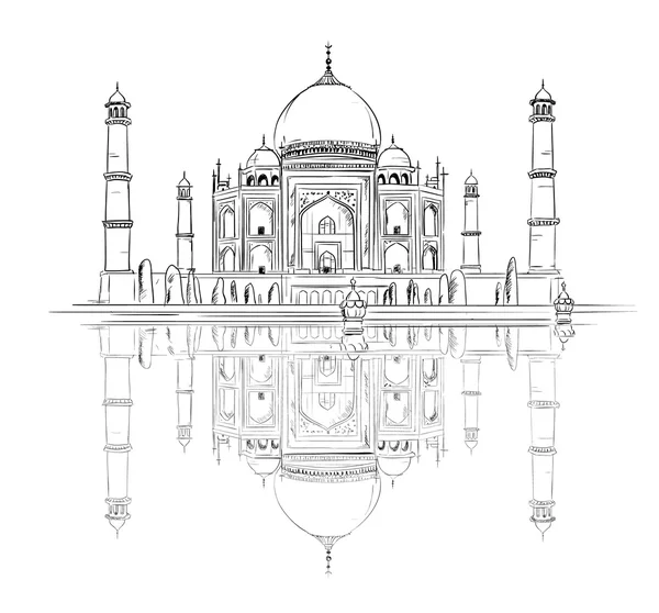 Ručně tažené Taj Mahal s odrazem — Stockový vektor