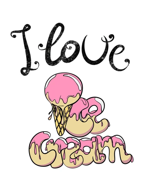 Cône de crème glacée vintage avec garniture rose — Image vectorielle