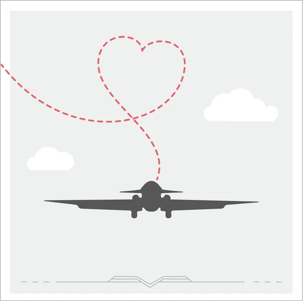 Silhouette of a plane with heart — Stock Vector