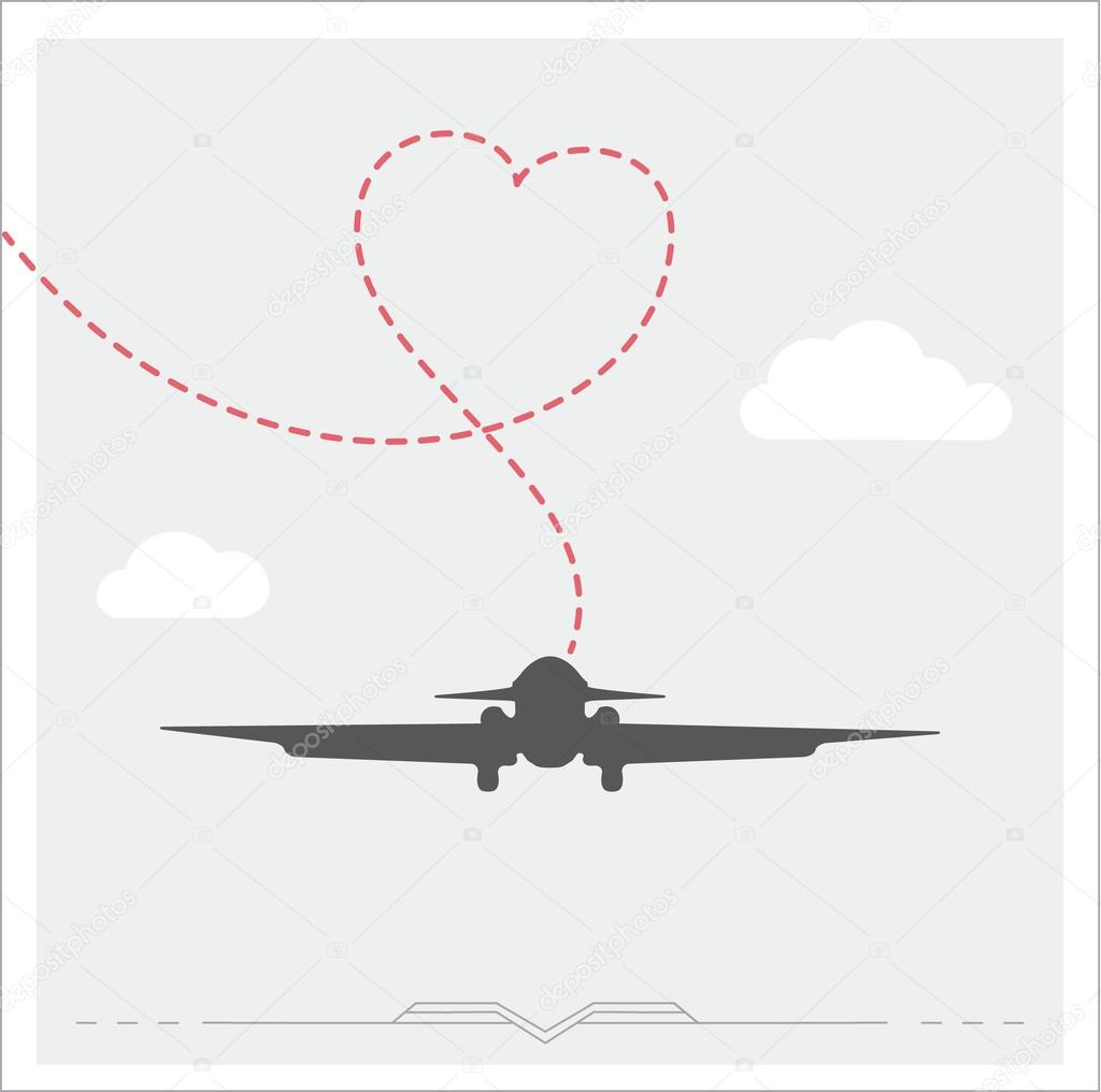 Silhouette of a plane with heart