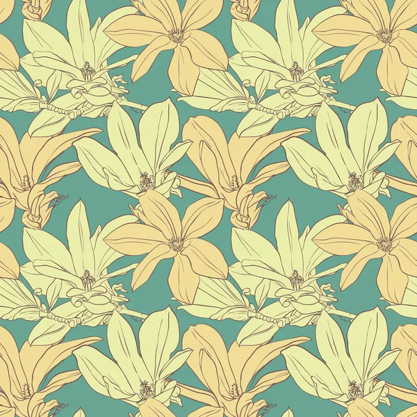 Vintage magnolia fleurs motif sans couture . — Image vectorielle