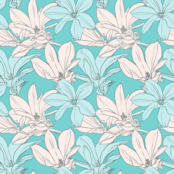 Motif floral décoratif sans couture avec des fleurs jn fond noir — Image vectorielle