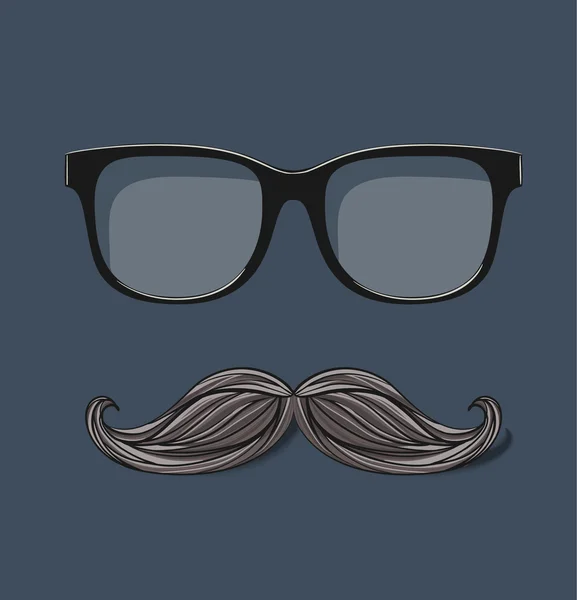 Vector gafas hipster y bigote dibujado sobre fondo gris — Vector de stock