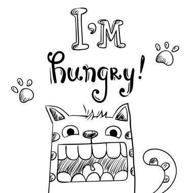 Kocaman ağzı olan aç kedi çizgi film gösterimi