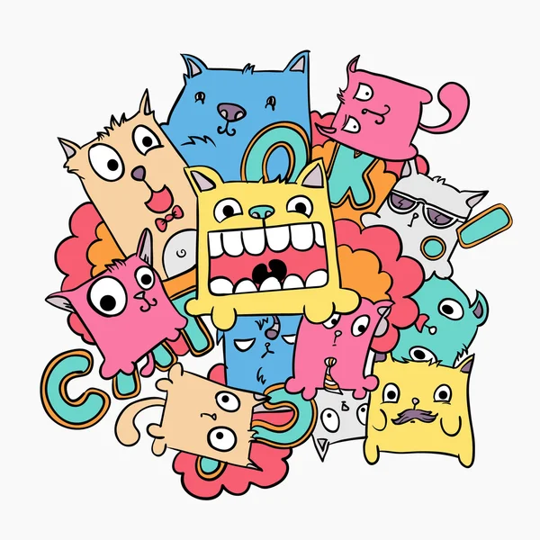 Doodle Cat Ilustração vetorial — Vetor de Stock