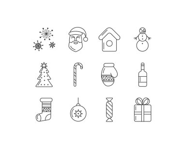 Neşeli Noel vektör anahat simgesini ayarla