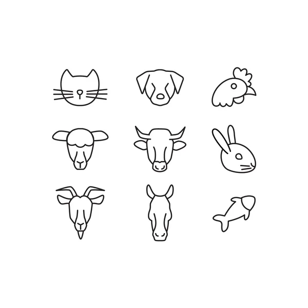 Domestic animals line icons set — Stock Vector