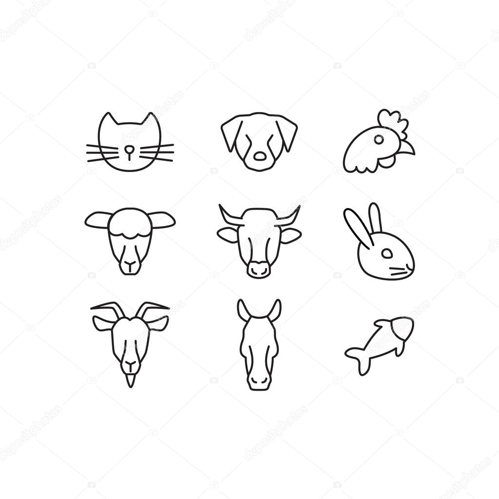 Domestic animals line icons set, vector illustration