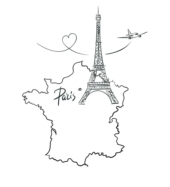 Karta över Frankrike med Eiffeltornet — Stock vektor