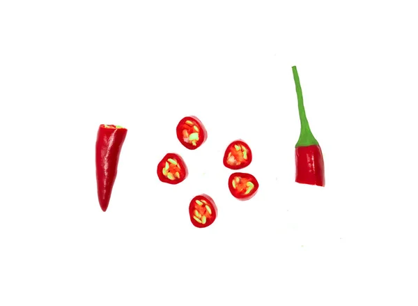 Chili Vermelho Natureza Vista Superior Pimenta Vermelha Fatiado Ingredientes Alimentares — Fotografia de Stock