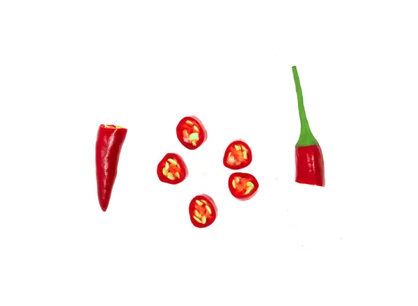 Červené Chilli Papričky Přírodě Top View Červená Paprika Plátky Čerstvé — Stock fotografie