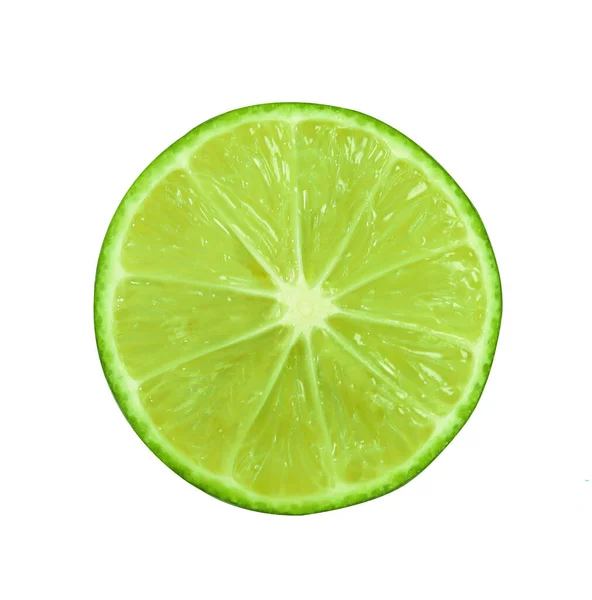 Limão Verde Fresco Cortado Meio Com Folhas Imagens Nítidas Fruta — Fotografia de Stock