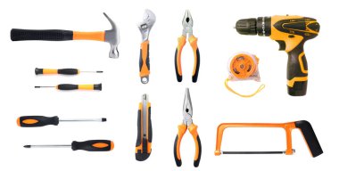 El aletini ayarla. Elektrik işlerinde bükme, kesme, kıskaç için bir araçtır. Beyaz arkaplanda izole edilmiş tamir ya da yeniden inşa