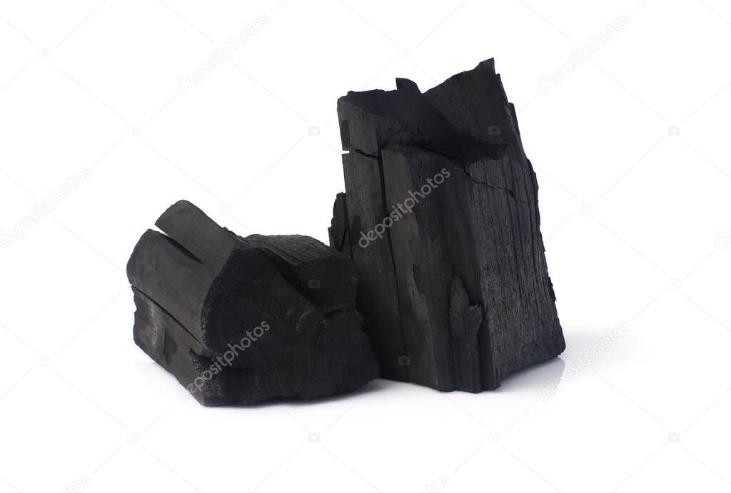Traditional charcoal, natural hardwood charcoal. isolated on a white background