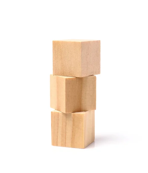 Blocs Bois Avec Cubes Géométriques Isolés Sur Fond Blanc Jouets — Photo