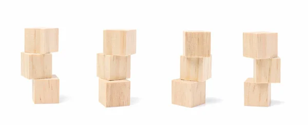 Drei Übereinander Gestapelte Geometrische Holzwürfelblöcke Isoliert Auf Weißem Hintergrund — Stockfoto