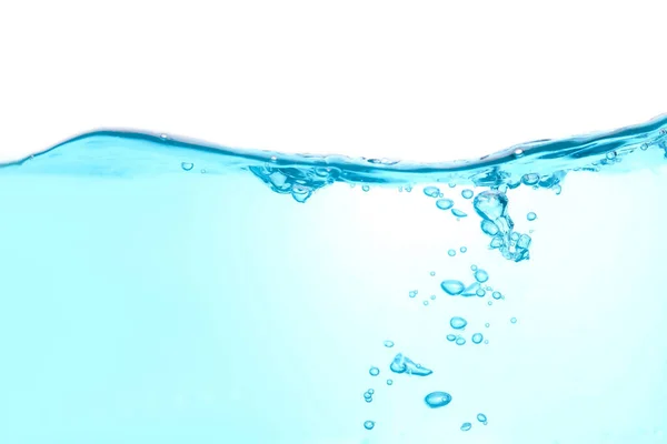 水の波は コピースペースと白い水の背景に隔離されたきれいな青と泡をスプラッシュ — ストック写真
