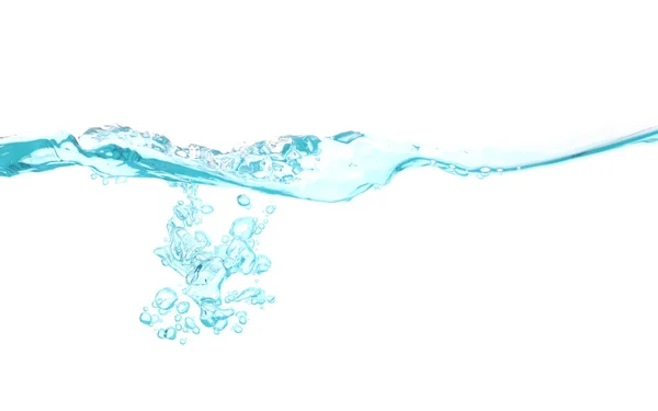 Acqua Spruzzi Pulito Blu Bolle Isolato Sfondo Bianco Acqua Con — Foto Stock