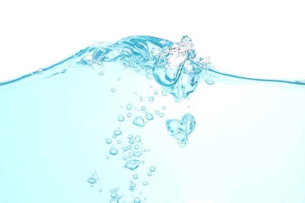 Wasserwelle Spritzt Sauber Blau Und Blasen Isoliert Auf Weißwasser Hintergrund — Stockfoto