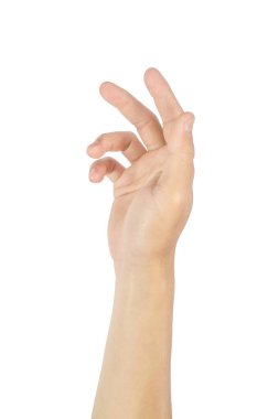 Sağ avuç içi, erkek el hareketleri ve semboller beyaz arkaplanda kırpma yolu ile izole edilmiş.