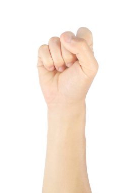 Erkeklerin el işaretini kapatın, elinizi kaldırın, el hareketlerinizi ve sembollerinizi kaldırın beyaz arka planda izole edilmiş, kırpma yolu ile..