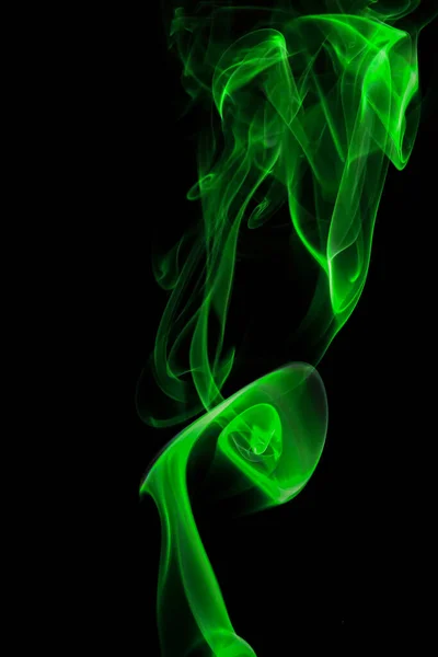 Swirling Movement Green Smoke Group Abstract Line Isolated Black Background — Stock Photo, Image