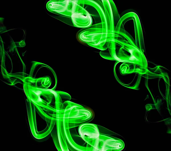 Закручений Рух Групи Зеленого Диму Абстрактна Лінія Ізольовані Чорному Фоні — стокове фото