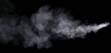 Close-up view of white water vapor with spray from the humidifier. Isolated on black background clipart