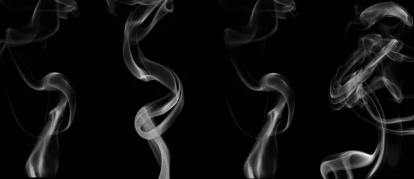 Коллекция Вихревого Движения Группы Белого Дыма Абстрактной Линии Изолированы Черном — стоковое фото