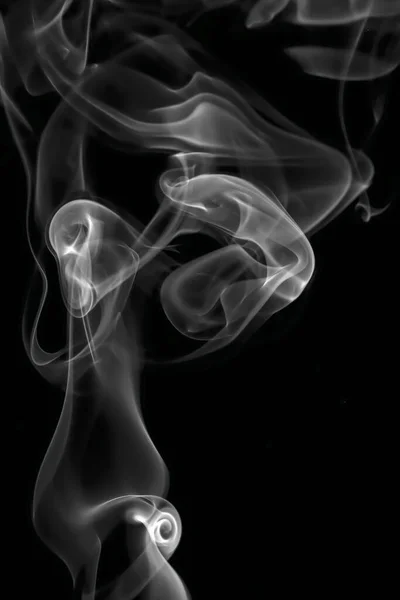 Movimento Rodopiante Grupo Fumaça Branca Linha Abstrata Isolado Fundo Preto — Fotografia de Stock