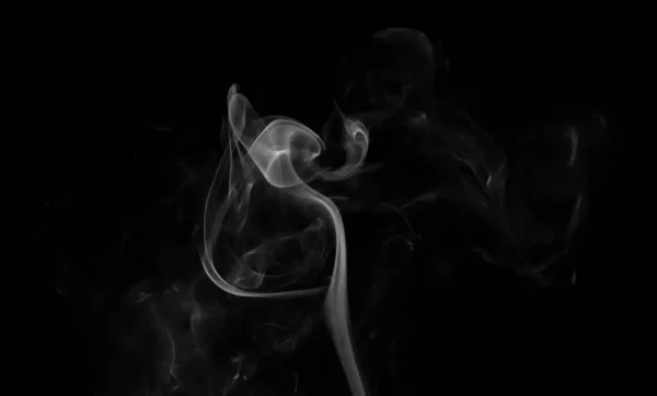 Movimento Rodopiante Grupo Fumaça Branca Linha Abstrata Isolado Fundo Preto — Fotografia de Stock