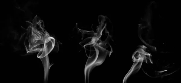 Nastavit Vířící Pohyb Bílé Kouřové Skupiny Abstraktní Čára Izolované Černém — Stock fotografie