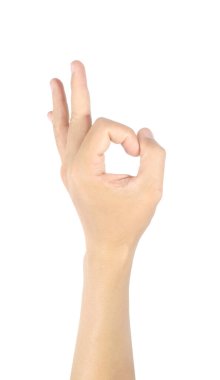 Sağ avuç içi, erkek el hareketleri ve semboller beyaz arkaplanda kırpma yolu ile izole edilmiş.