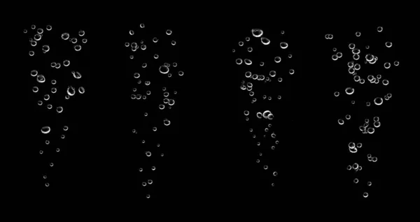 黒い背景に隔離された水面上に泡が流れる水中の澄んだ液体で 水の泡の白い酸素空気を設定します — ストック写真