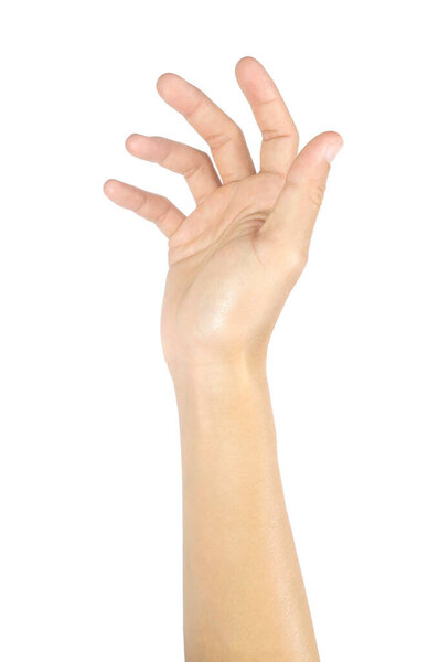 Правая ладонь, мужские жесты и символы на белом фоне с вырезкой