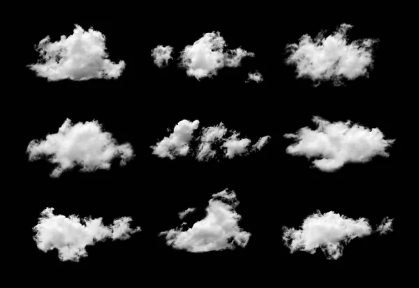 Набір Туманів Білих Хмар Або Туману Дизайну Ізольованих Чорному Тлі — стокове фото