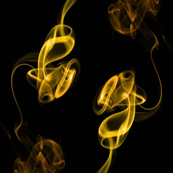 Swirling Movement Yellow Smoke Group Abstract Line Isolated Black Background — Fotografia de Stock