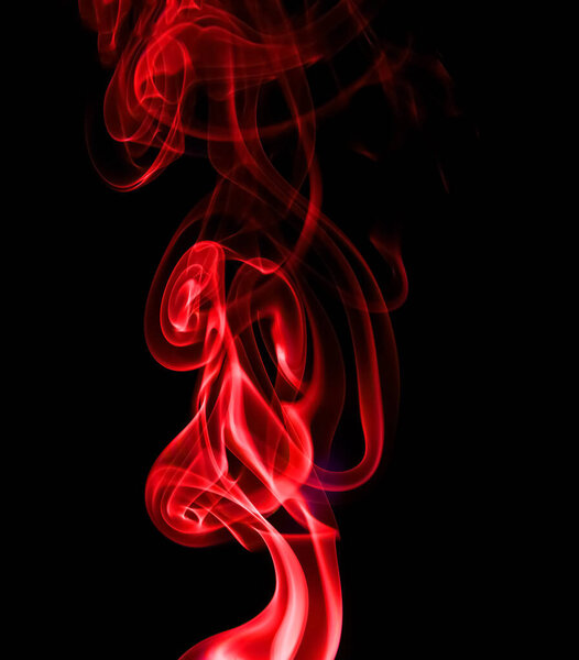 Swirling movement of red smoke group, abstract line Isolated on black background