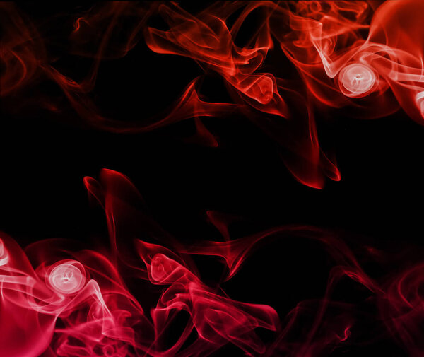 Swirling movement of red smoke group, abstract line Isolated on black background