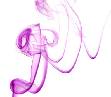 Mor duman veya sis grubunun girdap hareketi, beyaz arkaplanda soyut çizgi izole edildi