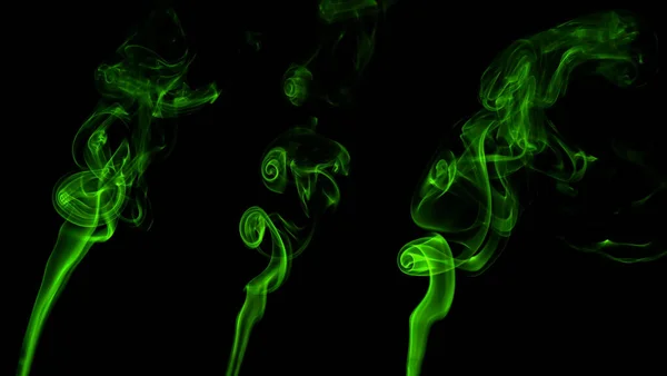Collection Swirling Movement Green Smoke Group Abstract Line Isolated Black — Stock Photo, Image
