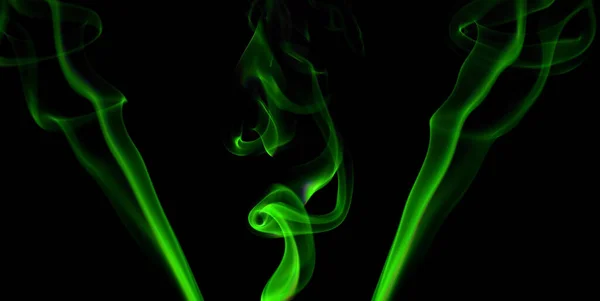 Collection Swirling Movement Green Smoke Group Abstract Line Isolated Black — Stock Photo, Image