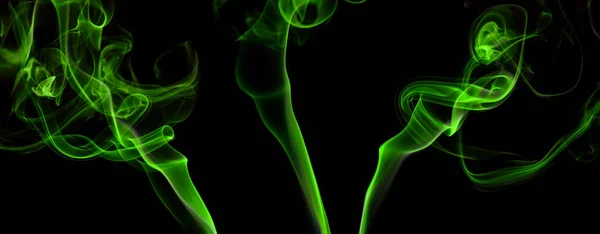 Коллекция Вихревое Движение Зеленой Группы Дыма Абстрактная Линия Изолированы Черном — стоковое фото