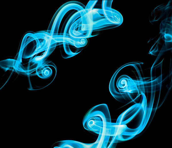 Swirling movement of blue smoke group, abstract line Isolated on black background