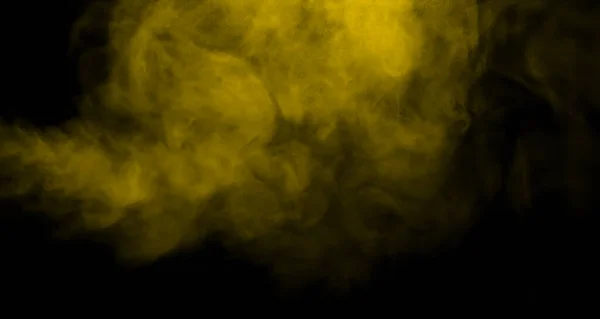 黄金煙団の渦巻く動き抽象的な線黒の背景に孤立 — ストック写真