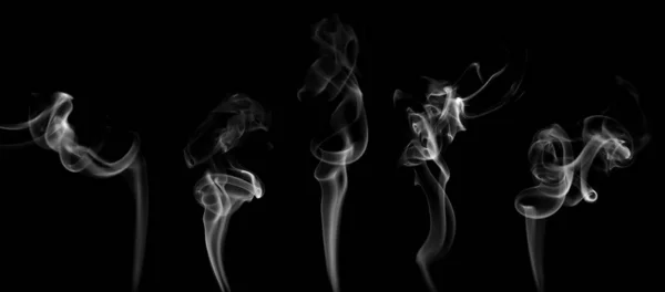 Collection Swirling Movement White Smoke Group Abstract Line Isolated Black — Stock Photo, Image