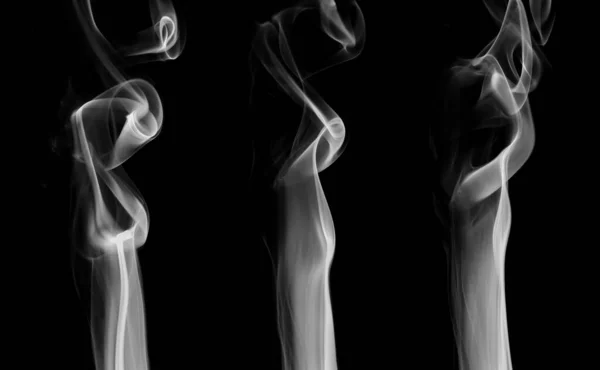 Коллекция Вихревого Движения Группы Белого Дыма Абстрактная Линия Изолирована Черном — стоковое фото