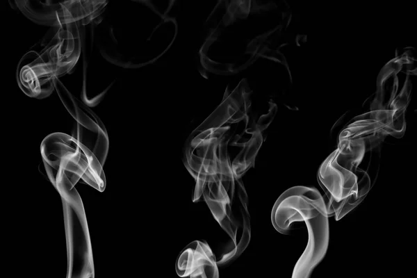 Kolekce Vířící Pohyb Bílé Kouřové Skupiny Abstraktní Linie Izolované Černém — Stock fotografie
