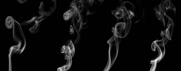 Collection Swirling Movement White Smoke Group Abstract Line Isolated Black — Stock Photo, Image